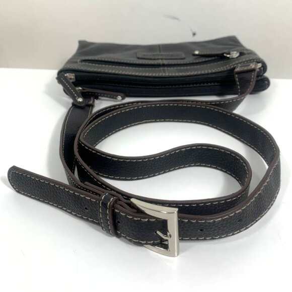 Tignanello Black Leather Travel Crossbody Bag Adj Strap - 3 Compartments EUC - Picture 7 of 16
